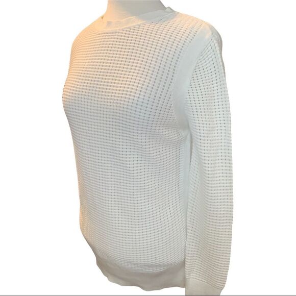 Banana Republic White Long Sleeve Waffled Crewneck Sweater Detailed Back size M - Picture 3 of 6